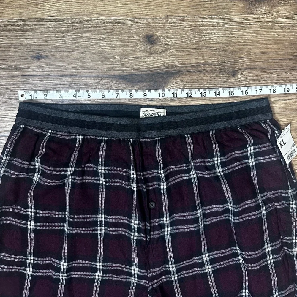 St. John's Bay Mens XL Lounge Pajama Pants Burgundy/White Plaid Elastic Waist - Picture 6 of 13